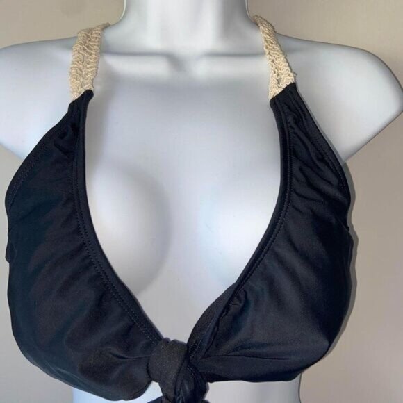 Black Crochet Racerback Tie Knot Front Bikini Set‎ Women Swimsuit Small - Picture 3 of 4